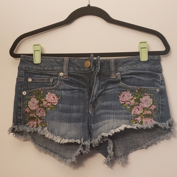 American Eagle Stretch Embroidered Denim Shorts - Picture 1 of 4